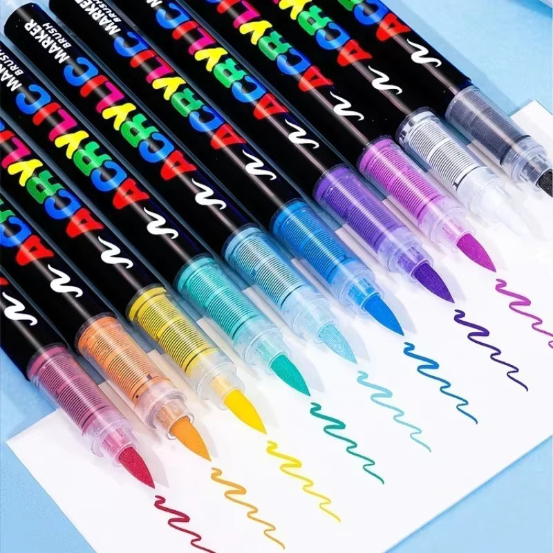 GUANGNA Acrylmarker Set mit Pinselspitze, Mehrfarbige Direktflüssige Acrylfarbstifte für Steinmalerei, Keramik und DIY Kunstprojekte - Bild 1