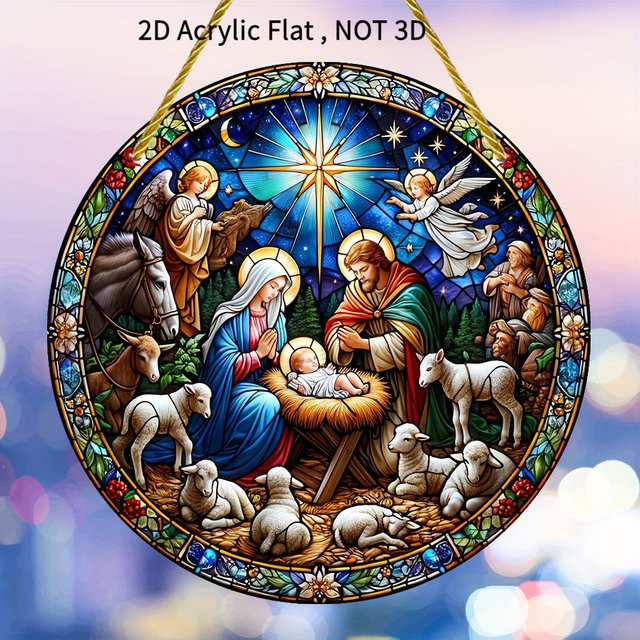 Sonnenfänger für Weihnachtskrippe von Potdemiel, runder Engel-Anhänger in Buntglas-Optik, Multicolor, Durchmesser: 20 cm - Bild 1