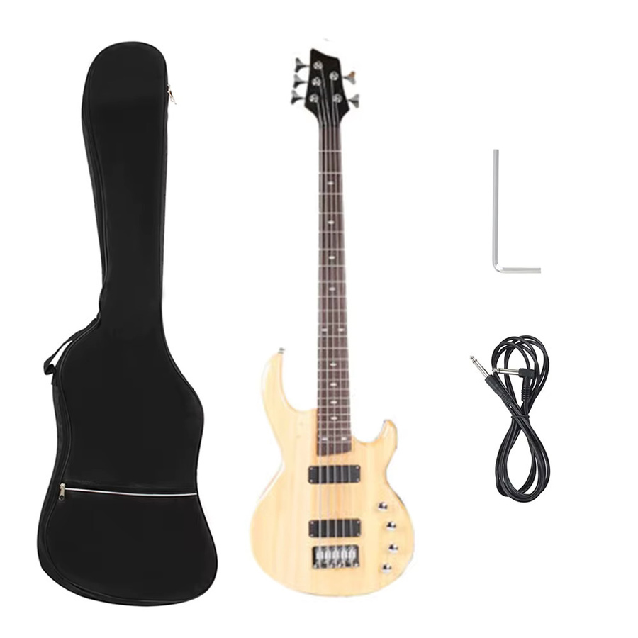 IRIN 5-Saiten E-Bass mit Ahorn-Korpus und Ahorn-Hals in Braun inklusive Audiokabel - Bild 3