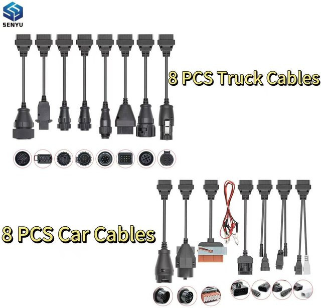 8-teiliges TCS CDP Multidiag PRO OBD2 Diagnosekabel-Set für Auto und LKW in Schwarz - Bild 1