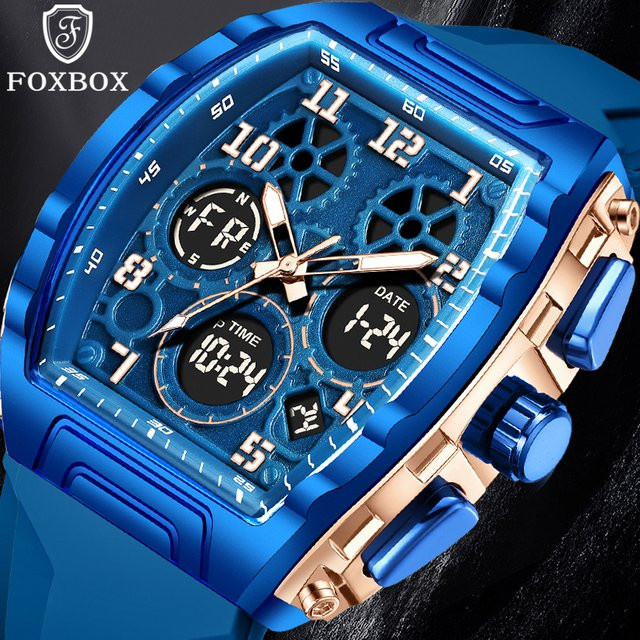 FOXBOX Chronograph, Digitaluhr, Silikon, Schwarz, Herren - Bild 1