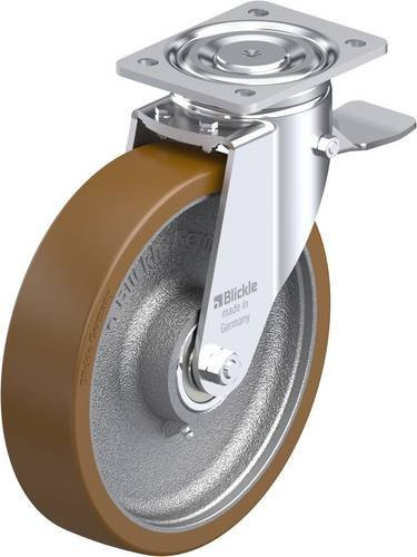 Blickle Lenkrolle 755326 LH-GB 250K-ST mit Feststeller, silber, Rad-Durchmesser: 25 cm, Tragfähigkeit: 900 kg - Bild 1