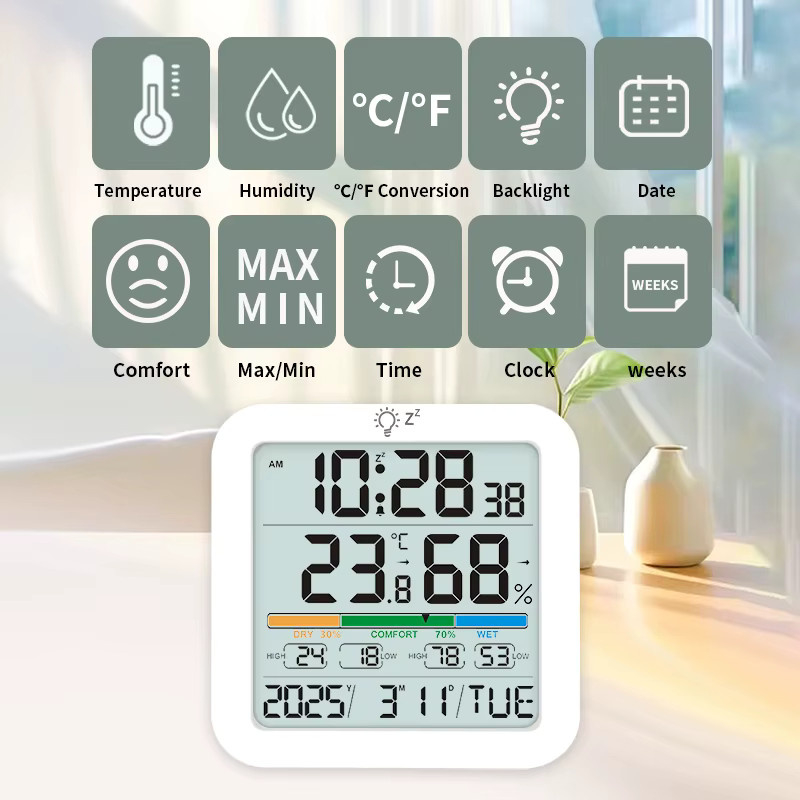 SQECH Wetterstation für Innen und Außen mit kabellosem Thermometer und Hygrometer in Weiß - Bild 3