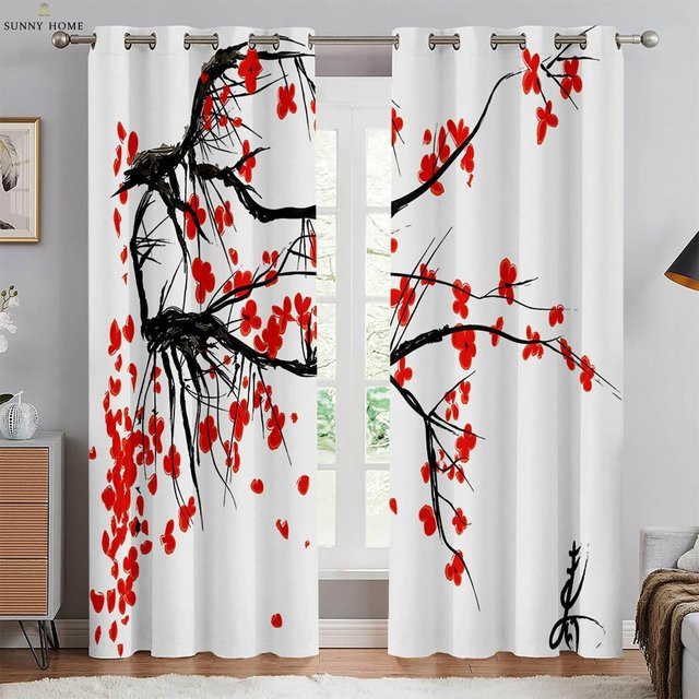 2-teiliges Set semi-transparente Vorhänge mit chinesischem Tintenlandschaftsdruck von Yiran Furniture, Farbe: Weiß, B: 50 cm, H: 140 cm - Bild 1