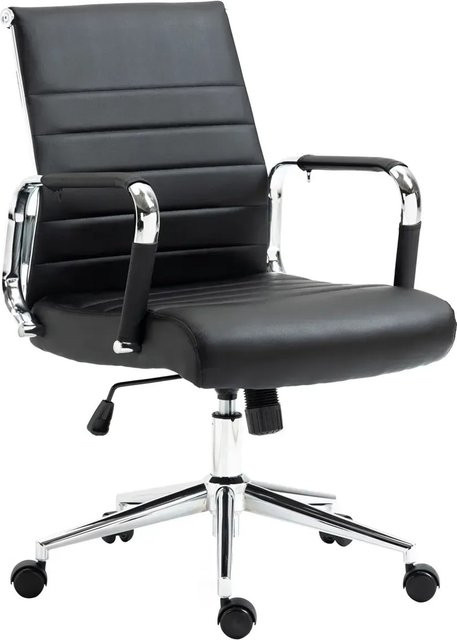 Svita Office Comfort Bürostuhl in Schwarz mit Kunstleder und silbernen Details, moderner Drehstuhl für das Home-Office mit Armlehnen und Rollen - Bild 1