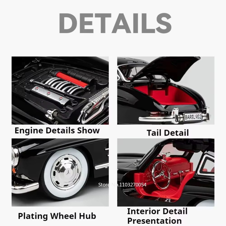 MAKEDA 300SL W140 Legierungsmodell, 1:24, Druckgussauto, mit Licht und Sound - Bild 3