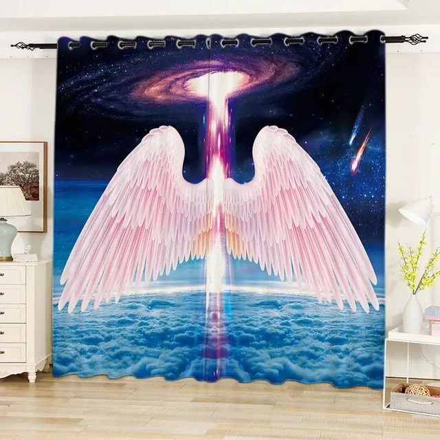 2-Panel Traumflügel Sternenvorhang aus Polyester in Blau, semi-transparent mit Ösen, B: 140 cm, H: 160 cm - Bild 1