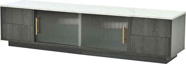 okwish TV Schrank in Grau mit Marmor Optik und Schubladen für dein Wohnzimmer B: 160 cm, T: 40 cm, H: 38,5 cm - Bild 1
