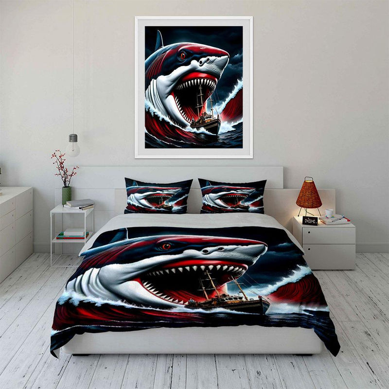 3-teiliges Flylo Bettwäsche-Set mit Hai-Motiv auf Holzschiff, Blau, Microfaser, B/H: 135 x 200 cm - Bild 5