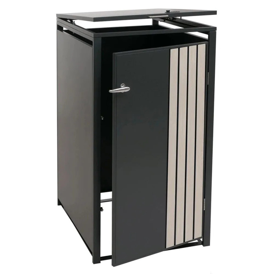 Mülltonnenverkleidung MCW-O67 Mülltonnenbox mit Deckel aus Metall in Anthrazit Holzoptik Hell, B/T/H: 122 x 68 x 84 cm - Bild 2