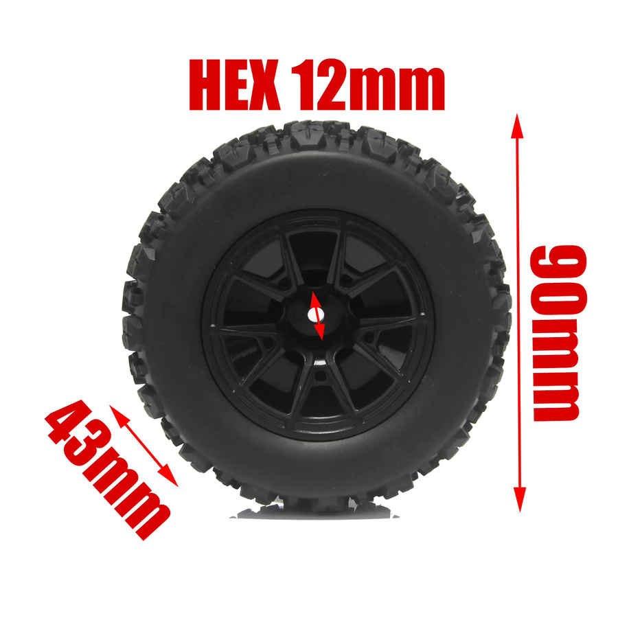 NEEBRC Monster Reifen Räder, 4-teiliges Set, 90mm 12mm Hex, Schwarz - Bild 2