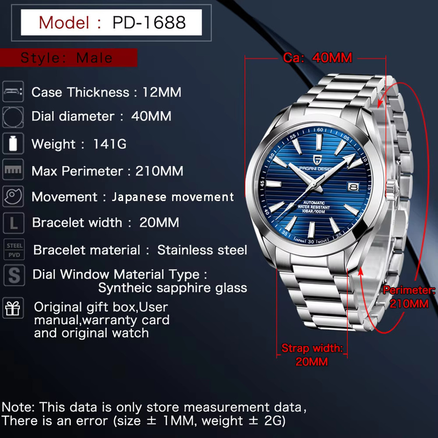 PAGANI DESIGN Automatik-Armbanduhr, Edelstahl, Saphirglas, Herren - Bild 2