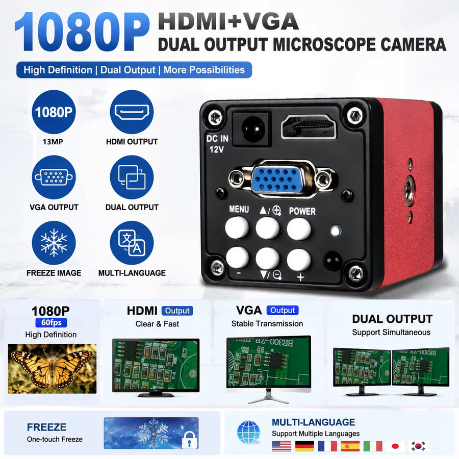 YIZHAN Digitalmikroskop HDMI 1080P mit 150X C-Mount Objektiv und Fernbedienung in Schwarz für PCB Löten und Edelsteinidentifizierung - Bild 2