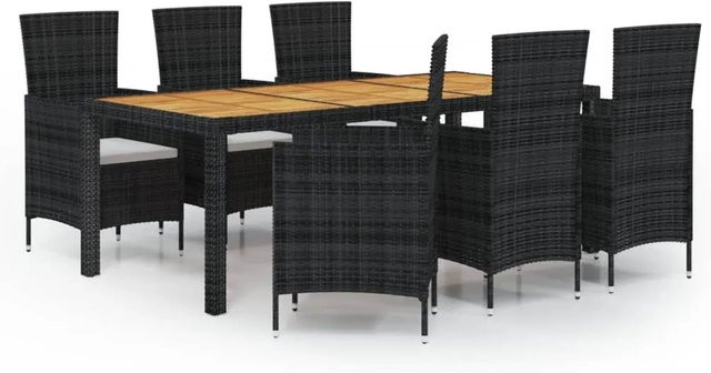 vidaXL 7-tlg Garten-Essgruppe aus Poly Rattan und Akazienholz in Schwarz mit Auflagen Modell 12 - Bild 1