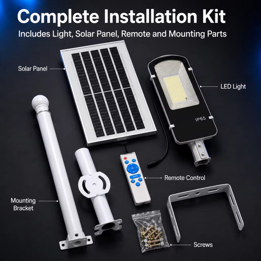 YQCHEZI Solar-Straßenleuchte aus Aluminium mit LED und Fernbedienung, IP65 wasserdicht, 8000 mAh, Weiß/Silber - Bild 4