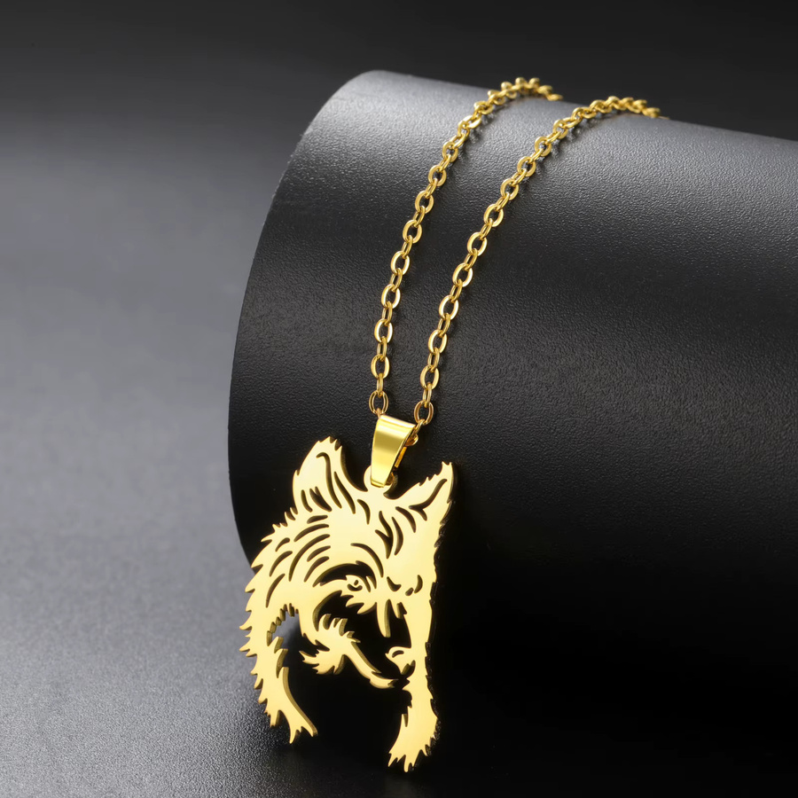 Cazador Wolfskopf-Halskette, Edelstahl, Gold, Unisex, Punk - Bild 2