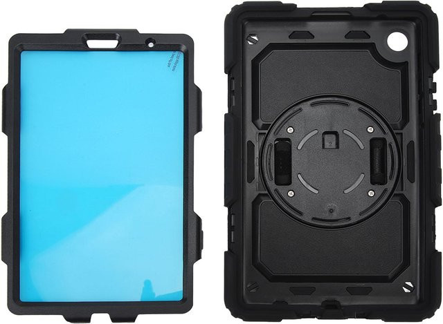 DIYelecs Silikon Tablet Schutzhülle mit Schultergurt, Stifthalter, Handschlaufe und Ständer in Blau oder Schwarz - Bild 1