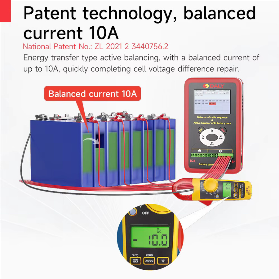 Daly Smart BMS Active Balance Batterietester für LiFePO4 und Li-Ion, Active Balancer 1A-10A, 3S-24S Balancing Board, Rot - Bild 3