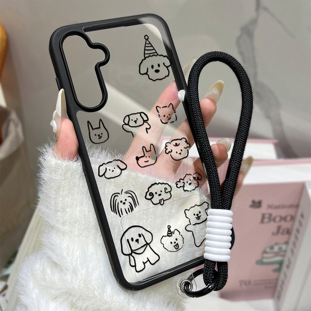 Transparente Handyhülle mit Line Art Welpen Motiv und Lanyard für Samsung Galaxy S26 Ultra S25 A56 A36 A17 A37 A16 A07 A05 A06 A57 A26 - Bild 1