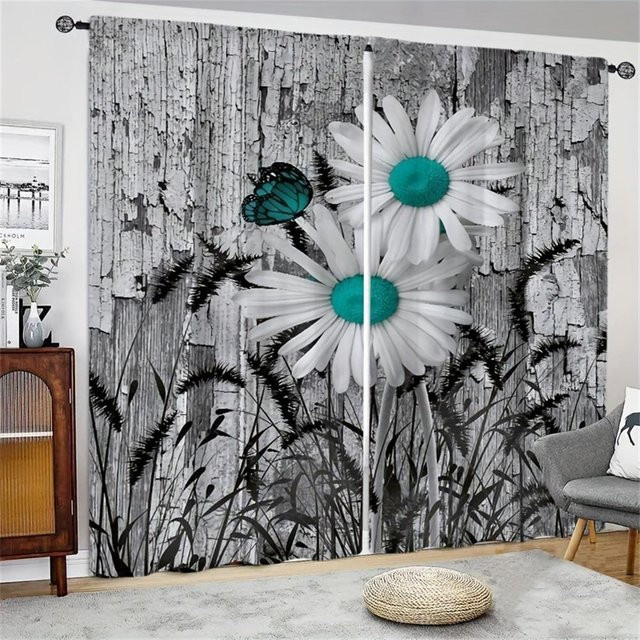 Yiran Furniture Vorhänge mit Sonnenblumen-Ölgemälde-Design, 2er-Set, Vintage Floral, Mehrfarbig, Breite: 65 cm, Höhe: 60 cm - Bild 1