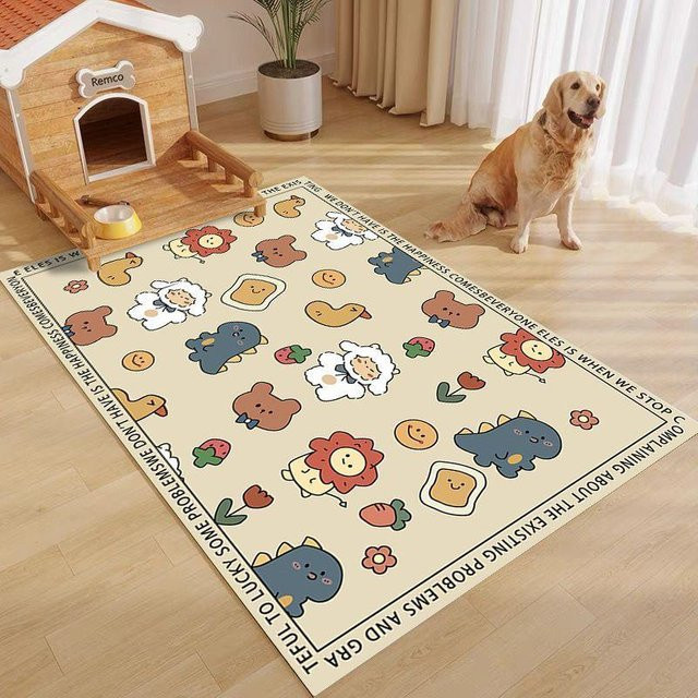 Bunter Cartoon Haustier Teppich mit Hund und Katze Pfotenabdruck sowie Regenbogen und Sternen, weiche Matte für Wohnzimmer und Schlafzimmer, B/B: 40 x 60 cm - Bild 1