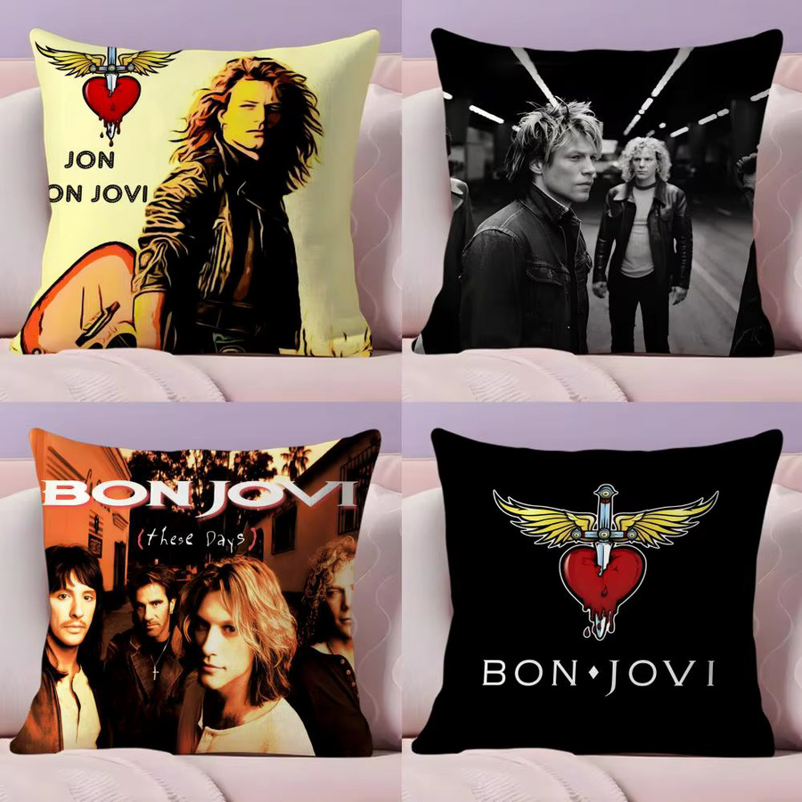 B-Bon J-Jovi Rock Kissenbezug aus Plüsch in Schwarz und Multicolour, quadratisch, 30 x 30 cm - Bild 2