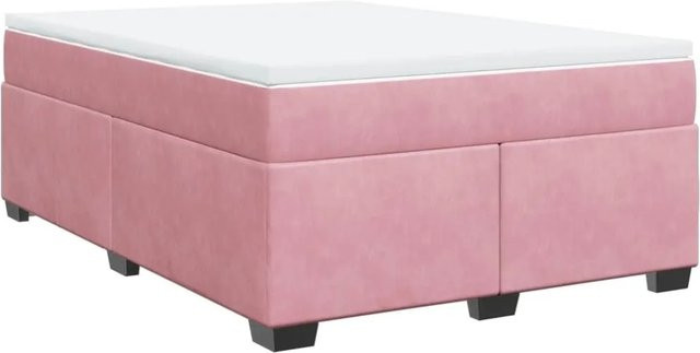 vidaXL Boxspringbett mit Matratze in Rosa, Hybrid-Bett mit Taschenfederkern aus Samt, B/T/H: 140 x 200 x 46 cm - Bild 1