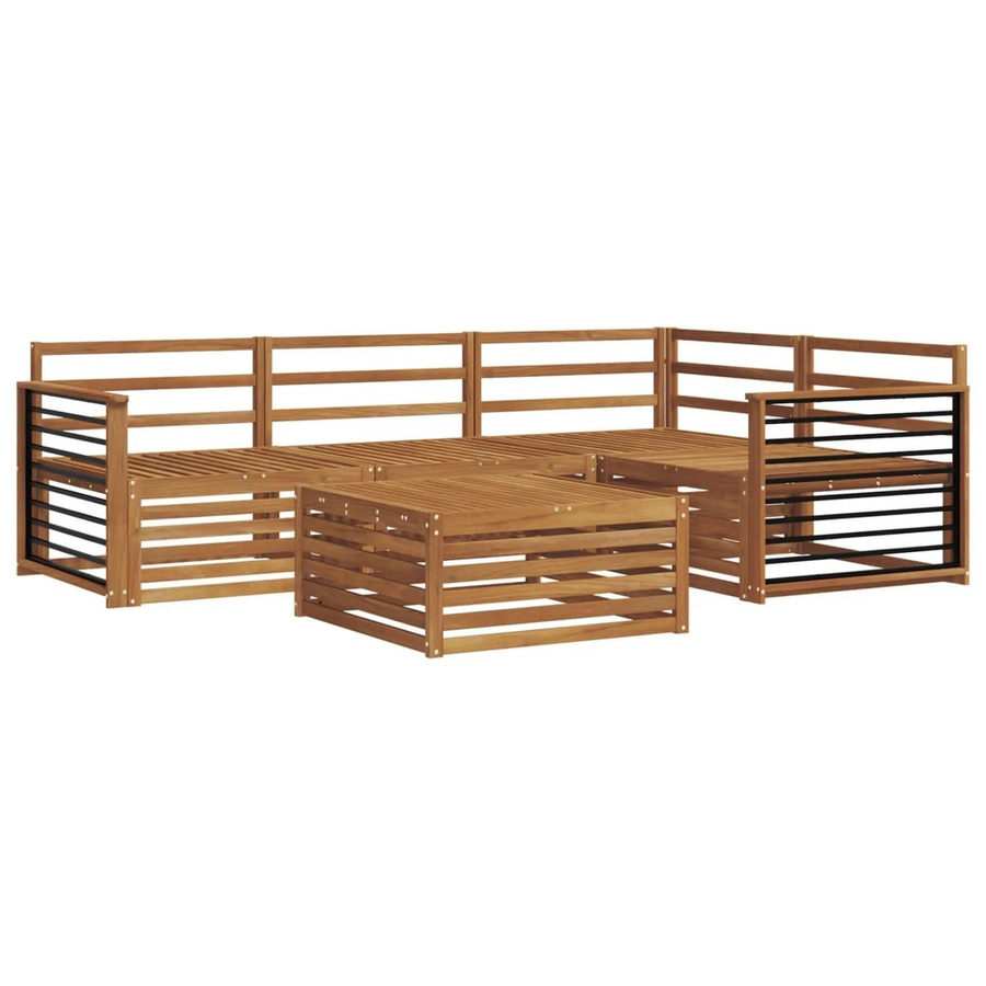vidaXL Outdoor-Sofagarnitur 5-teilig aus Massivholz Akazie in Natur Braun, L-Form mit Tisch und Ecksofa - Bild 2