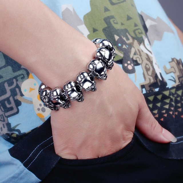 Qiaonitu Armband, Totenkopf-Charm, Edelstahl, Schwarz, Unisex, 24 mm - Bild 1