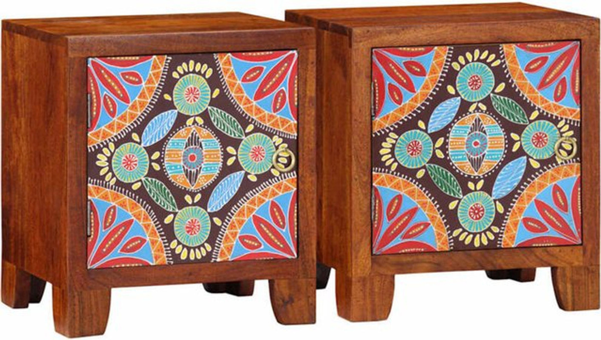 Set aus 2 Nachttischen aus Massivholz Akazie in Braun von vidaxl im Bohemian Stil, B/T/H: 40 x 30 x 45 cm - Bild 1