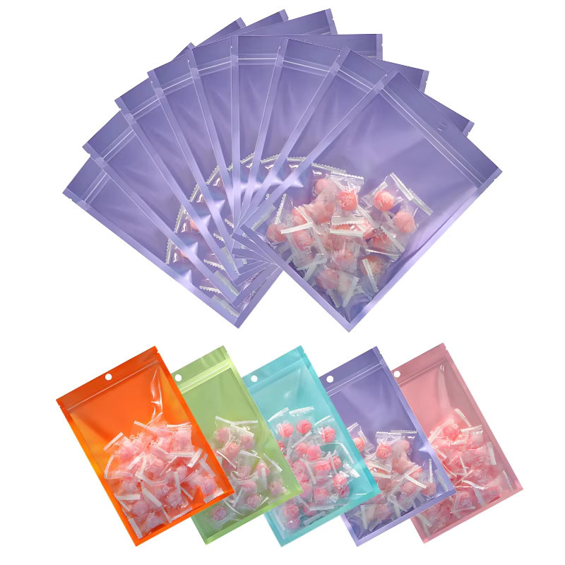 100 Stück Bunte Perlglanz-Ziplock-Beutel aus Kunststoff, Wiederverschließbare Aufbewahrungsbeutel für Lebensmittel, Schmuck und Bastelmaterialien, Farben: Multicolour und Pink - Bild 2