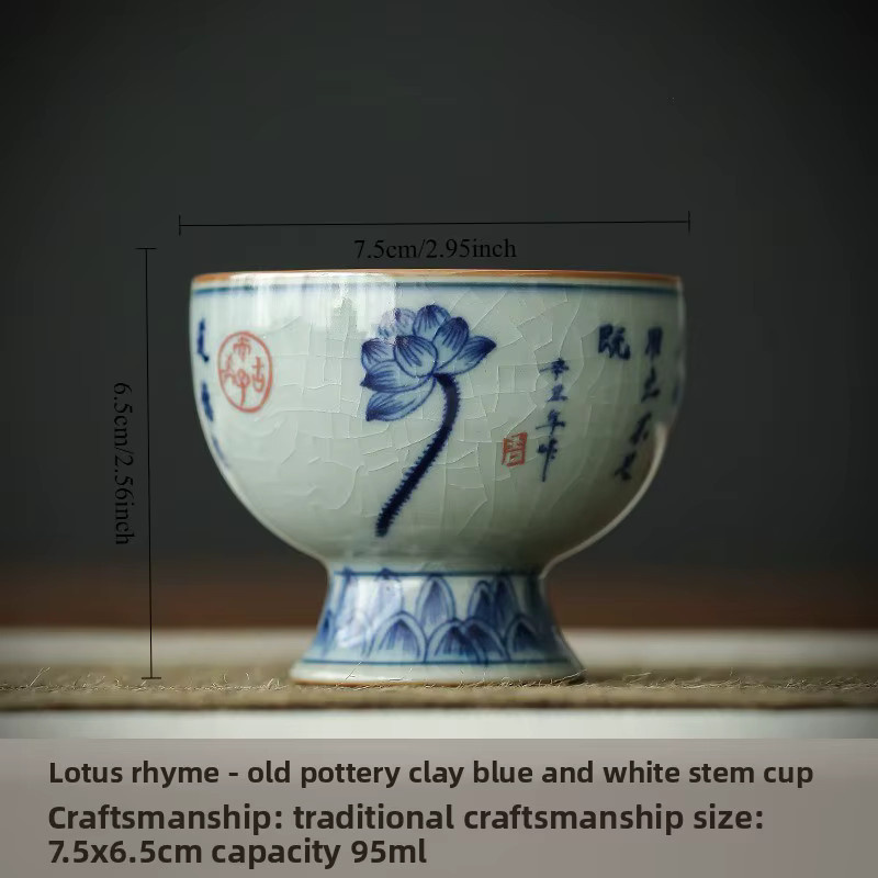 Blau-weiße Keramik-Teetasse im antiken Stil mit Landschaftsmotiv und Knisterglasur für Gongfu-Tee - Bild 6