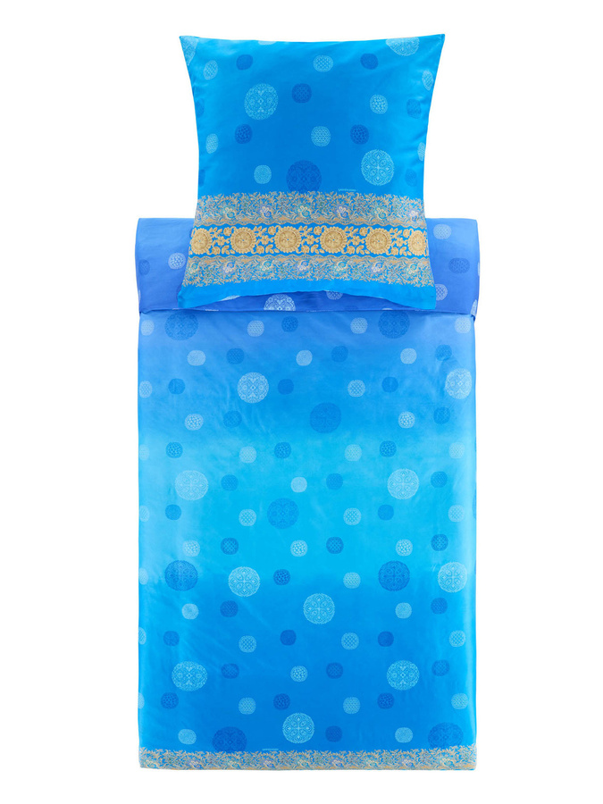 Bassetti Mako-Satin Bettwäsche PALLAVICINO Azurblau mit floralem Design und Reißverschluss - Bild 1