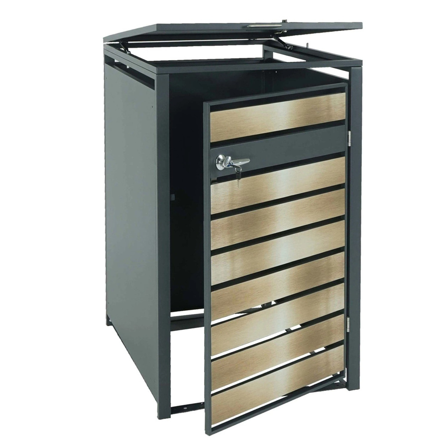 Mülltonnenverkleidung MCW-J81 Mülltonnenbox aus Metall in Anthrazit Gold H x B x T: 80 x 117 x 68 cm - Bild 2