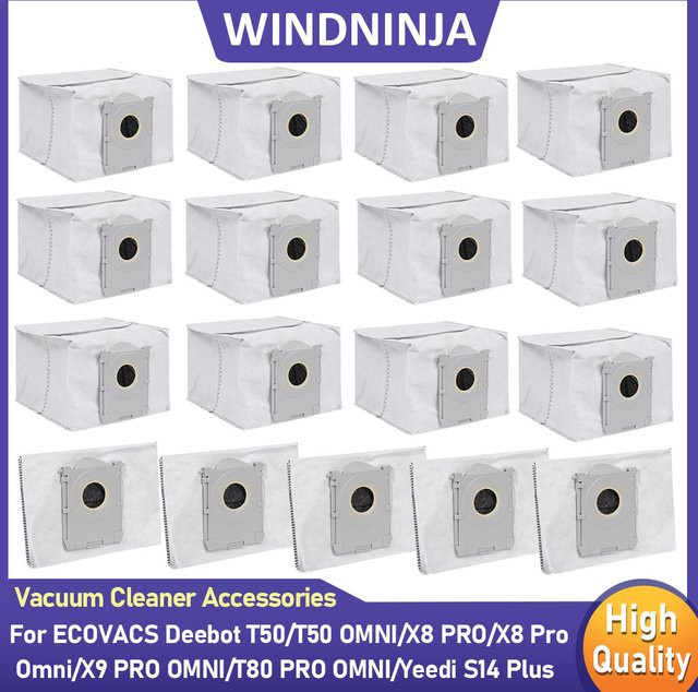 WINDNINJA Staubbeutel in Weiß passend für Ecovacs T50 Pro Omni, T50 Omni, T50 Max Pro Omni, X8 Pro Omni, X9 PRO OMNI, T80 OMNI und Yeedi S14 Roboterstaubsauger - Bild 1