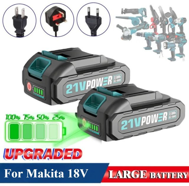 Wiederaufladbarer Lithium-Ionen-Akku mit Kapazitätsanzeige für Makita 18 V 20 V 21 V Elektrowerkzeuge in Schwarz - Bild 1