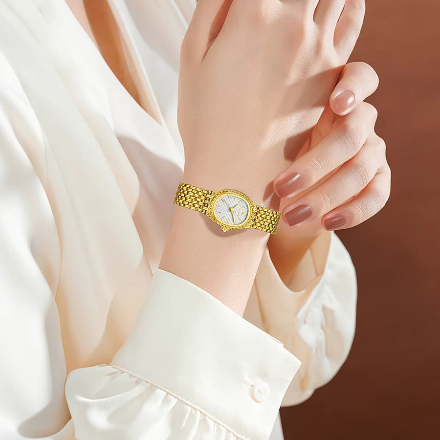 LIGE Damenarmbanduhr, Quarz, Gold, Silikon, Diamantbesetzt - Bild 2
