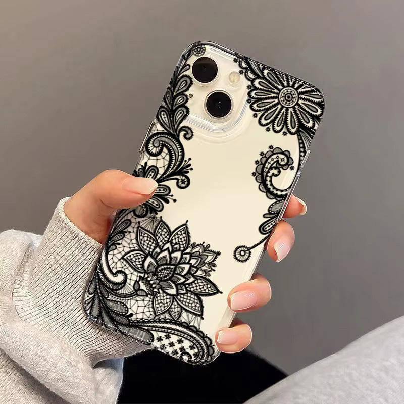 Schwarze Handyhülle mit Spitzen-Blumenmuster für Xiaomi Redmi Note 14 13 12 11 10 Pro Plus 13C 14C 4G 5G, Transparentes Soft TPU Cover - Bild 4