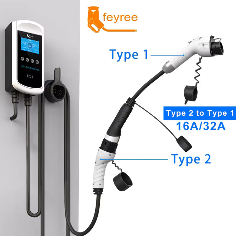 Feyree Auto EVSE Ladekabel Typ2 auf Typ1 J1772 Ladekabeladapter für EV-Ladestationen 16A 3,5kW 32A 7kW - Bild 2