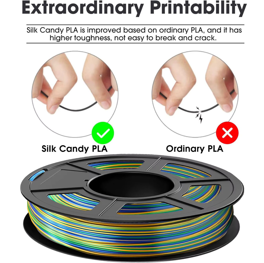 DINGSUN Seiden-PLA-Filament 1,75mm für FDM 3D-Drucker, Farbverlauf Multicolor, Schwarz Silber - Bild 3