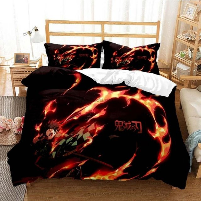 Demon Slayer Bettwäsche-Set von JMG Household Supplies mit Anime-Motiv in Schwarz, bestehend aus Bettbezug und Kissenbezug, B/H: 200 x 220 cm - Bild 1