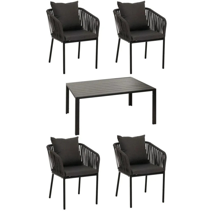 MCW Gartengarnitur N41 5-teilig aus Alu mit Seilgeflecht in Anthrazit und dunkelgrauen Kissen, Tisch B: 140 cm, T: 80 cm - Bild 3