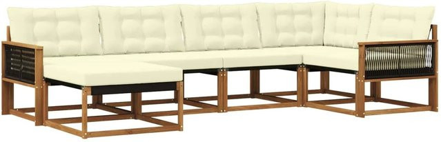 vidaXL Outdoor-Sofagarnitur L-Form aus Akazienholz mit 6 Teilen und Kissen in Natur und Beige - Bild 1