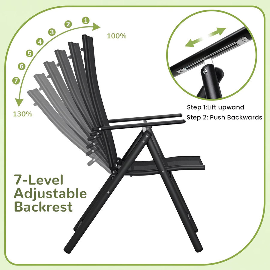 Homfa Gartenstuhl-Set aus Textilene mit Armlehnen und hoher Rückenlehne, schwarz, 7-fach verstellbar und faltbar - Bild 4