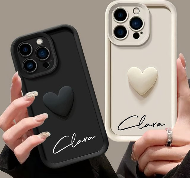 Individuelles Apple iPhone Case mit 3D Liebesherz Muster in Schwarz - Bild 1