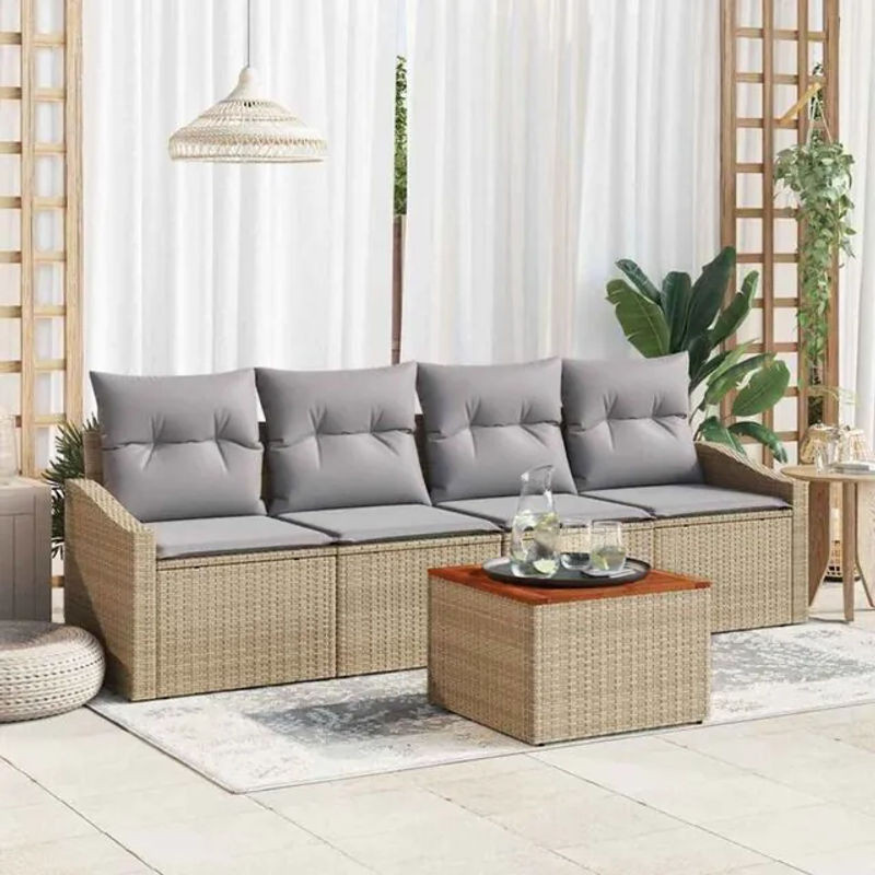 Vidaxl Garten-Sofa-Set aus Poly-Rattan mit 5 Kissen in Beige und Grau im modernen Design - Bild 1