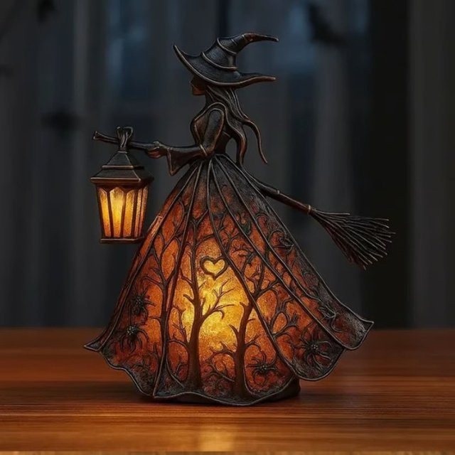Gotische Hexen-Dekorationsbeleuchtung für Halloween in Grau mit warmweißem Licht aus Glas - Bild 1