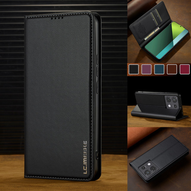Business Flip Ledertasche für Xiaomi Redmi Note 14 13 12 Pro 5G 11S 12S 11 Pro Poco X5 X6 M6 Pro 4G Magnetische Telefon Brieftasche Abdeckung in Schwarz oder Lila - Bild 1