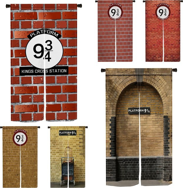 Magic Platform 9 3/4 Halbvorhang mit Ziegelwand-Design für Küche, Schlafzimmer oder Eingangsbereich, Mehrfarbig, B: 90,0 cm, H: 65,0 cm - Bild 1