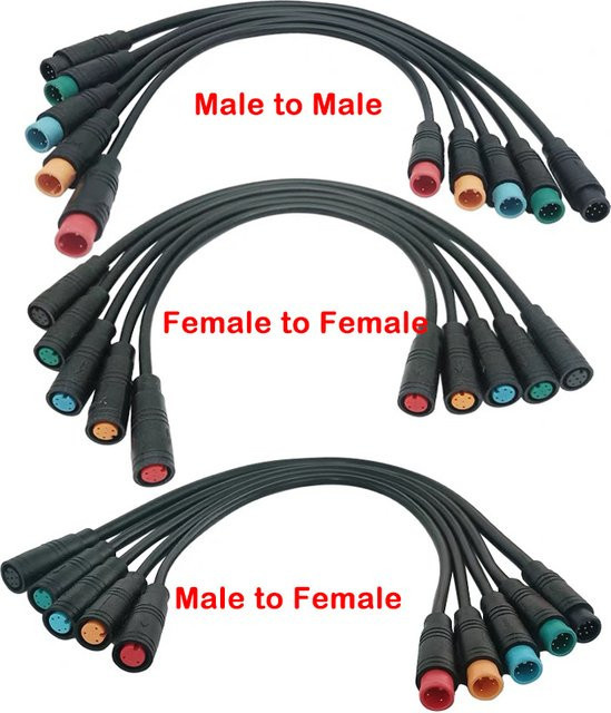 Wasserdichte M8 E-Bike Steckverbinder Set für Display-Kabel mit 2 bis 6 Pins, männlich und weiblich, Länge: 25 cm, Multicolor - Bild 1
